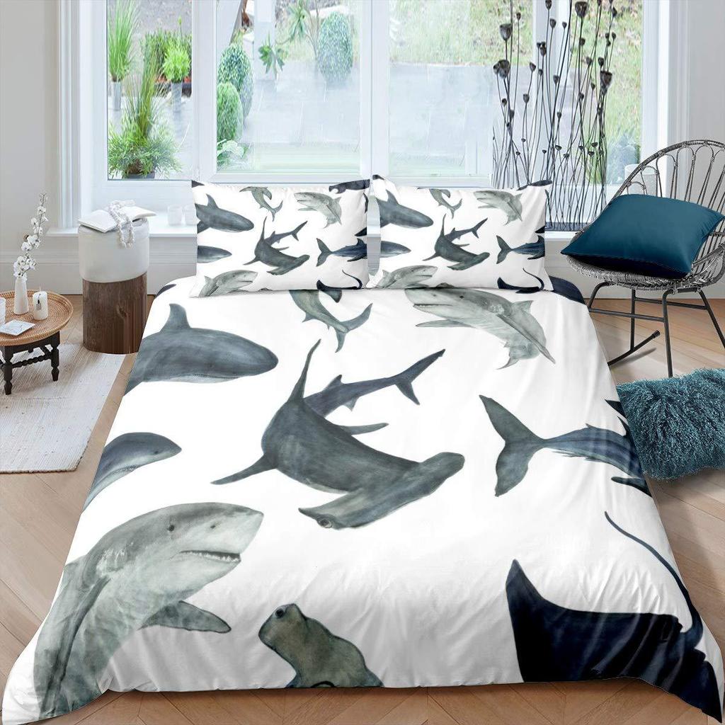 Marine Life Shark Three-Piece Quilt Cover 3D Digital Printing Bedding Set Bed Cover