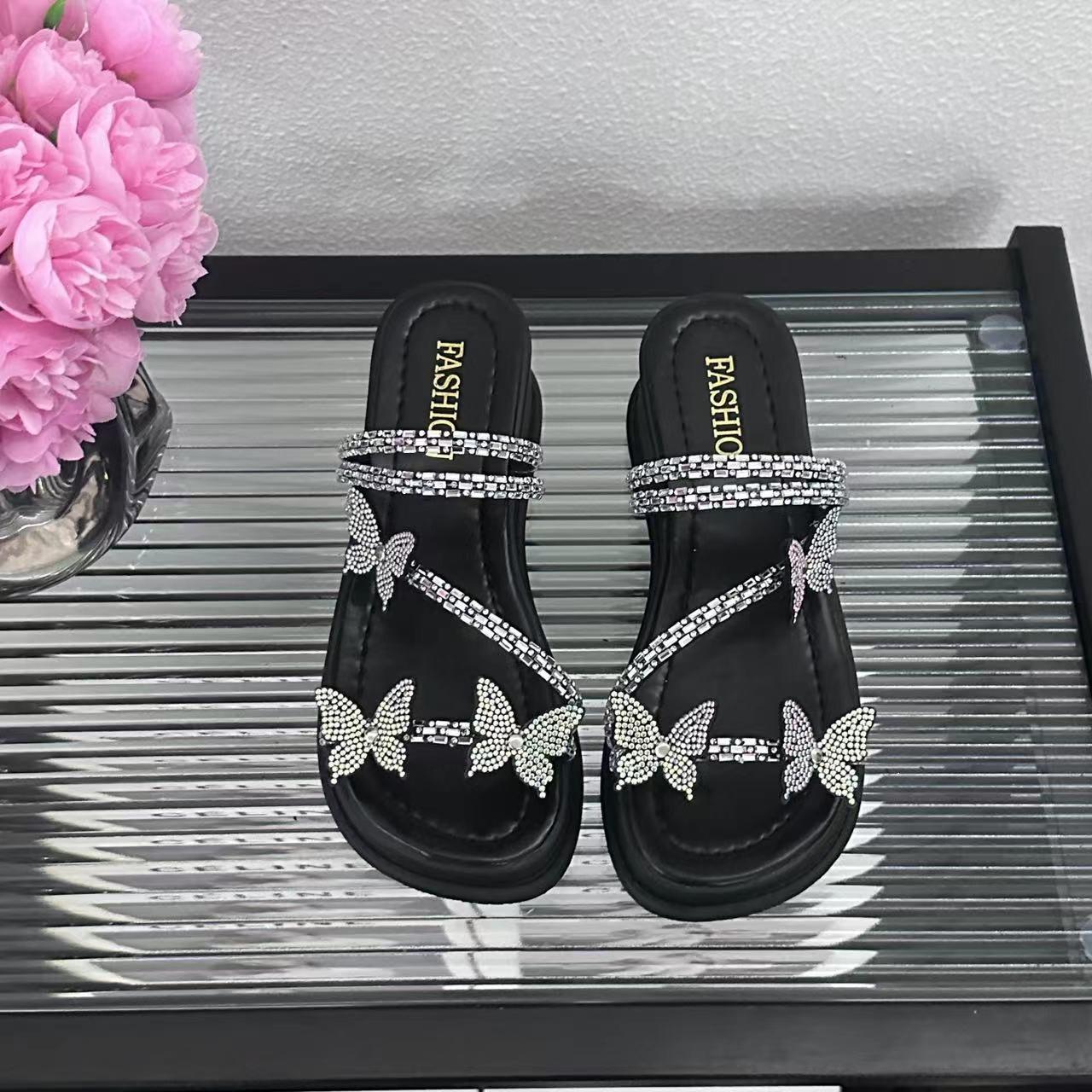 

Fashion Women s Slippers Flat Beach Deluxe 2024 Rubber-soled Crystal Comfortable Platform Slippers Casual and Lightweight sandals women 40 чёрный