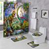 Dinosaur Bathroom Waterproof Shower Curtain Sets With Non-Slip Mat Rug Durable Bath Carpet Lid Toilet Cover Door Mats Bathing