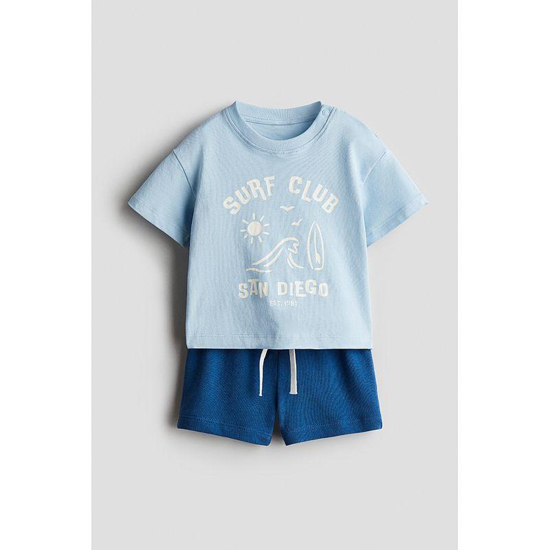 

HM Children s Clothing Baby Boys Suit 2-Piece 2025 Summer New Arrival Western Style Printed round Neck Short Sleeve Shorts 1265905 Blue/San Diego 66/48
