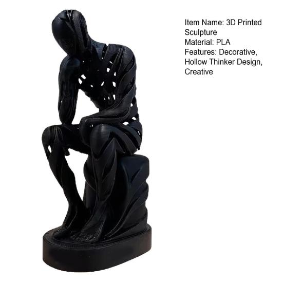 3D Printed Thinker Figurine, Hollow Thinking Man Statue, Abstract Sculpture for Home Office Bookshelf Desktop Decor