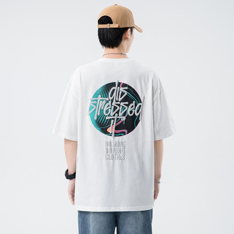 Sommer Trendiges Herren Kurzarm T-Shirt Koreanische Version Ins Reiner Baumwolle Modischer Buchstabenprint Lockerer Rundhalsausschnitt Halbarm Basic-Shirt