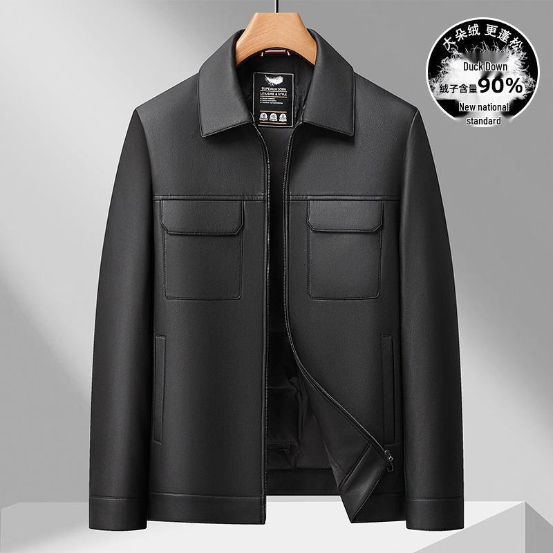 Men's Plus Size Motorcycle Leather Down Jacket - Fat Brother 2025 Extra Large Lapel Style