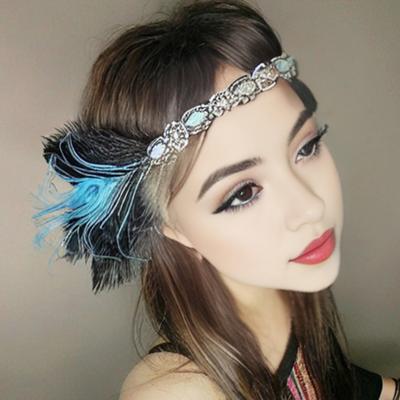 Headband Black Rhinestone Hair Band 1920s Vintage Gatsby Party Headpiece Women Flapper Prom Feather Headband