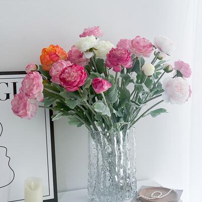 Fake Flower Bouquet 3 Head Flocking Dew Lotus Home Decoration Living Room Decoration Shooting Background Props