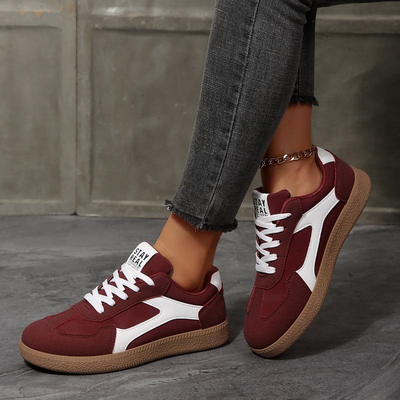 Plus Size Spring and Autumn Sneakers European and American Retro Lace-Up Casual Women's Color Block Sneakers