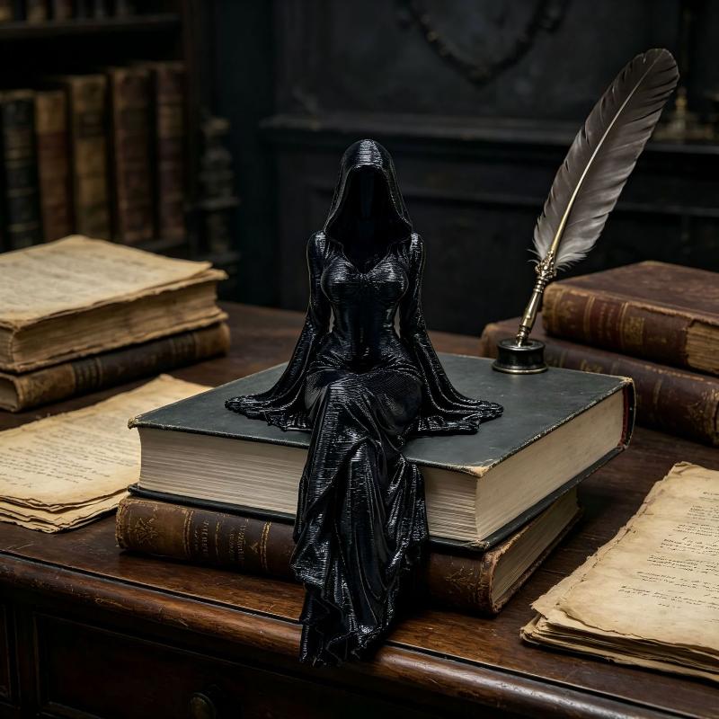 Female Grim Reaper Resin Statue Gothic Sitting Sculpture With Scythe Dark Aesthetic Decor For Home Office And Bookshelf