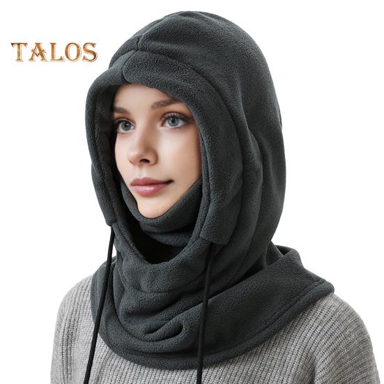 Women Winter Hat with Integrated Scarf Thick Warm Drawstring Windproof High Elasticity Full Protection Outdoor Travel Cold Weather Cap