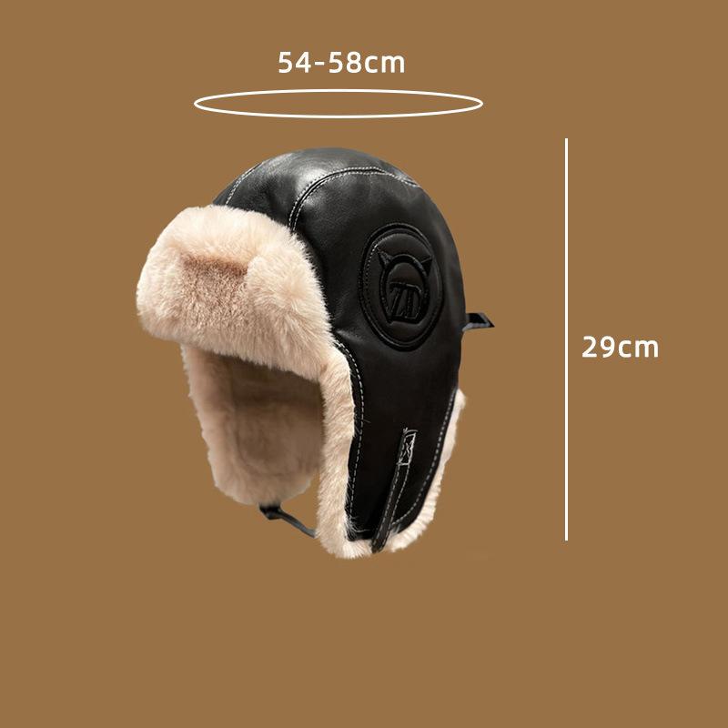 

Winter PU Leather Aviator Bomber Hat, Warm Plush Lined Windproof Ear Protection Unisex Thermal Outdoor Motorcycle Hat чорний