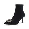 French pointed socks boots thin heel high heel ankle small short boots women's new autumn and winter single boots elastic suede thin boots