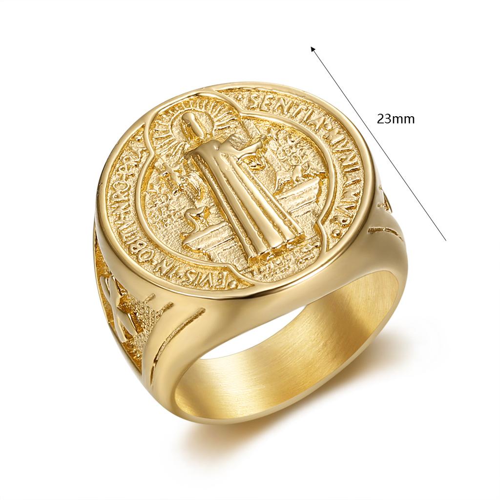 Hip Hop Dorato St. Anello Benedict in Acciaio al Titanio per Uomo Gioielli Religiosi alla Moda