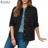 ZANZEA Women Casual Turn Down Collar Loose Long Sleeve Blouse