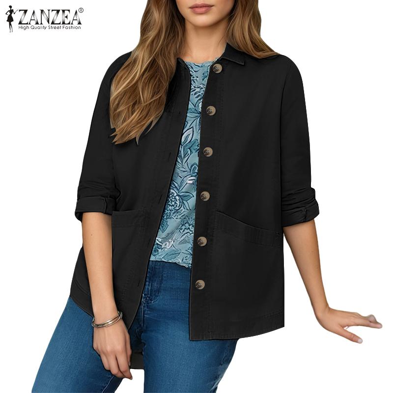 ZANZEA Women Casual Turn Down Collar Loose Long Sleeve Blouse