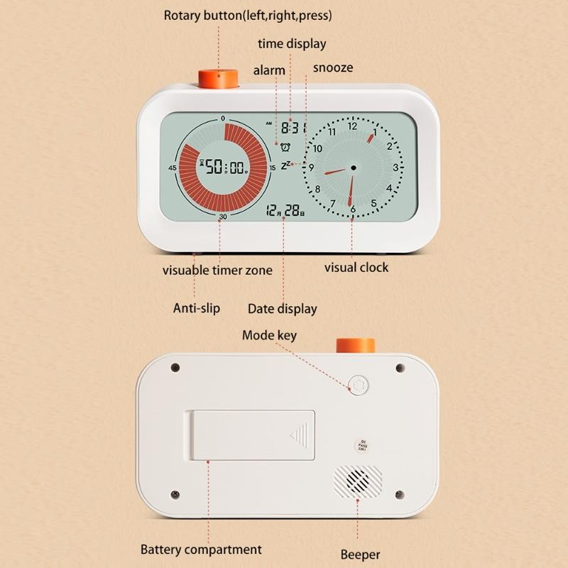 Digital Productivity Visual Timer Count Up/Down Function Alarm Calendar Display Clock Snooze Setting Sound Reminder Kids Time
