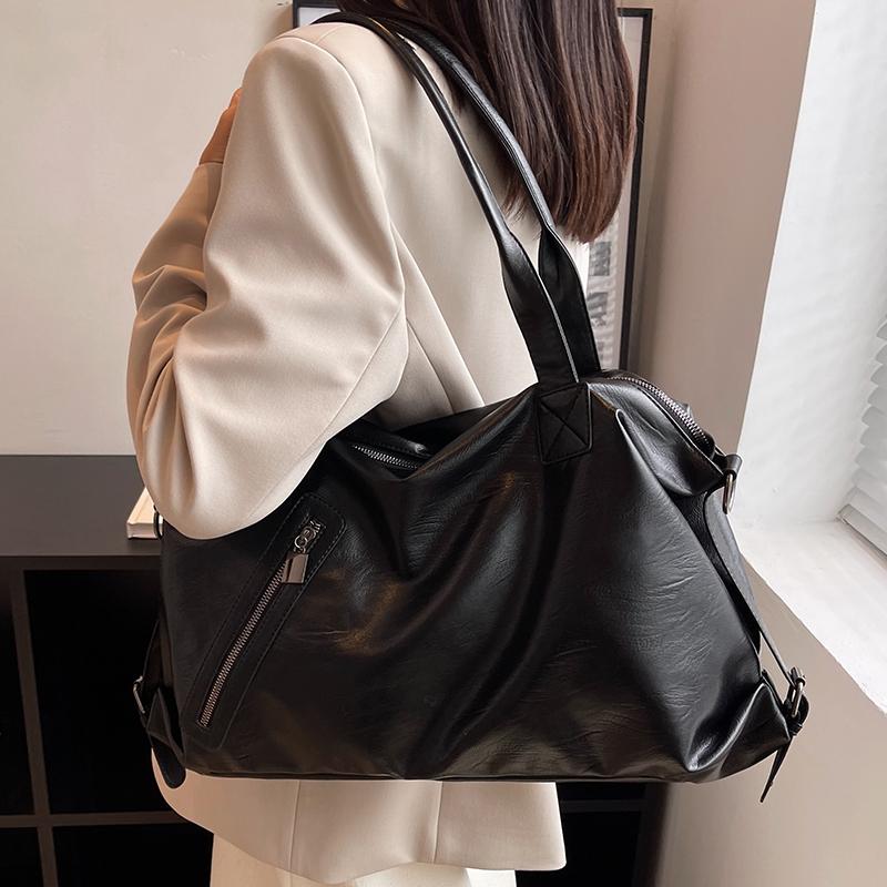 High Capacity Shoulder Bags for Women Solid Color Simple PU Leather Shopping Travel Tote Bag Female Lightweight Handbags
