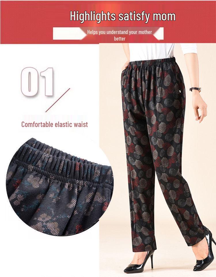 Women's Elastic Waist Loose-Fit Pants - Spring & Autumn, Large Size, Straight Cut for Middle-aged & Elderly