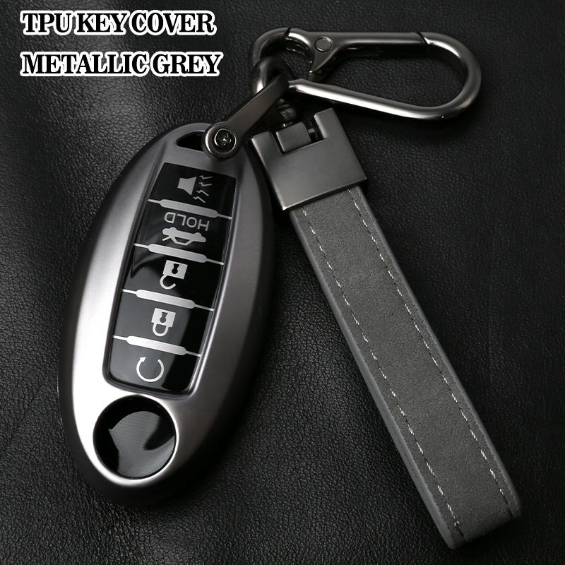 Car Key Cover for Nissan 5 Buttons Key Case TPU Metallic Gray Keychain for Nissan Altima Sentra Rogue Pathfinder Murano Armada M