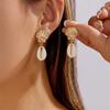 2Pcs Non-Tarnish Ocean Style Conch Earrings Simulated Pearl Geometry Shape for Women Anniversary Jewelry Gifts