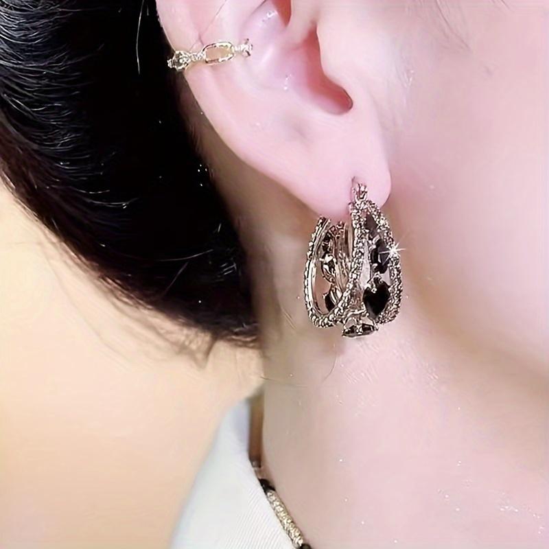 [Vintage Elegance, Earrings] Black Zirconia Hoop Earrings | Vintage Elegance for Women, Perfect for Parties, Everyday Wear, And As a Jewelry Gift