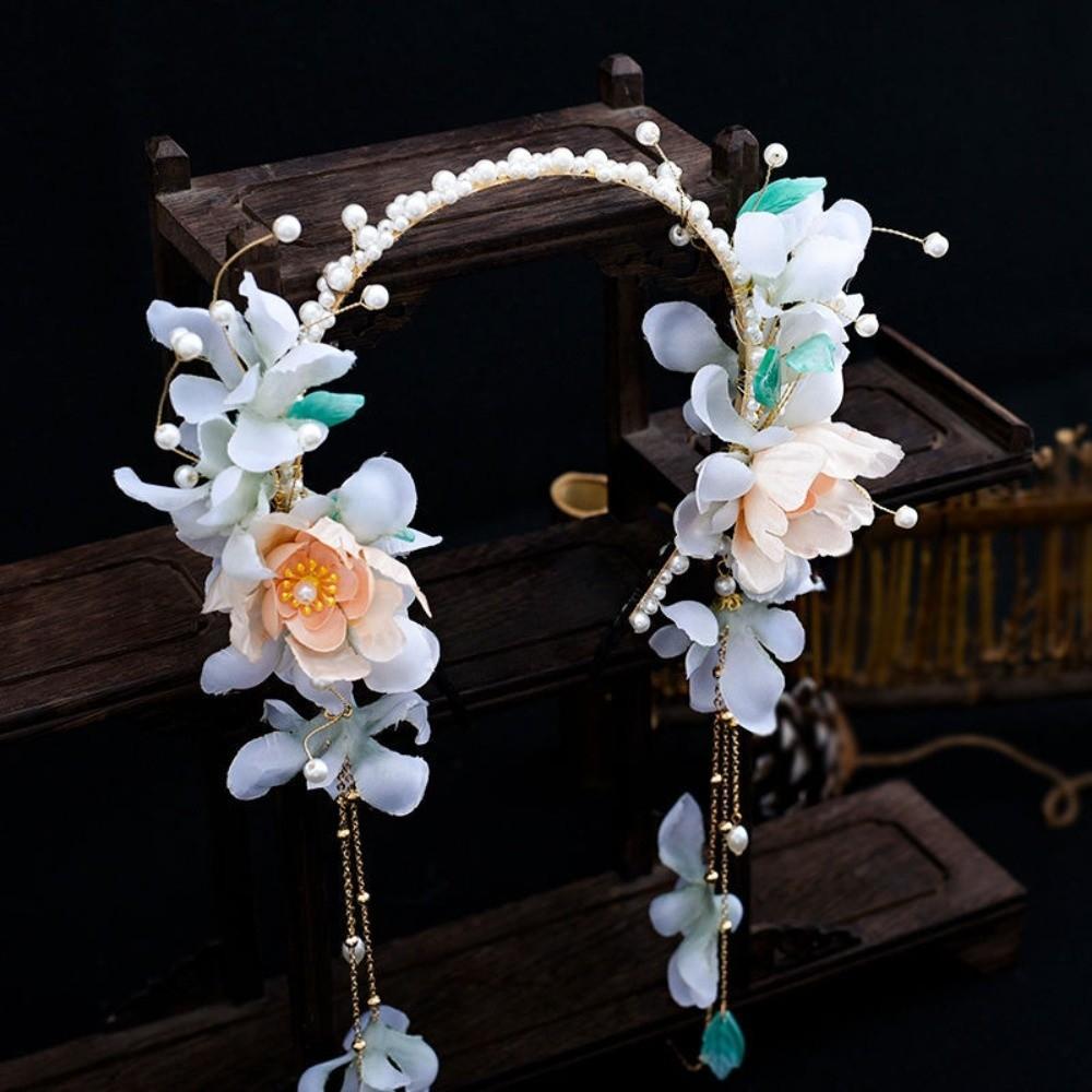 Flower Chinese Ancient Hairband Beads Swaying Fairy Headwear Hanfu Tassel Hair Hoop  Betrothal