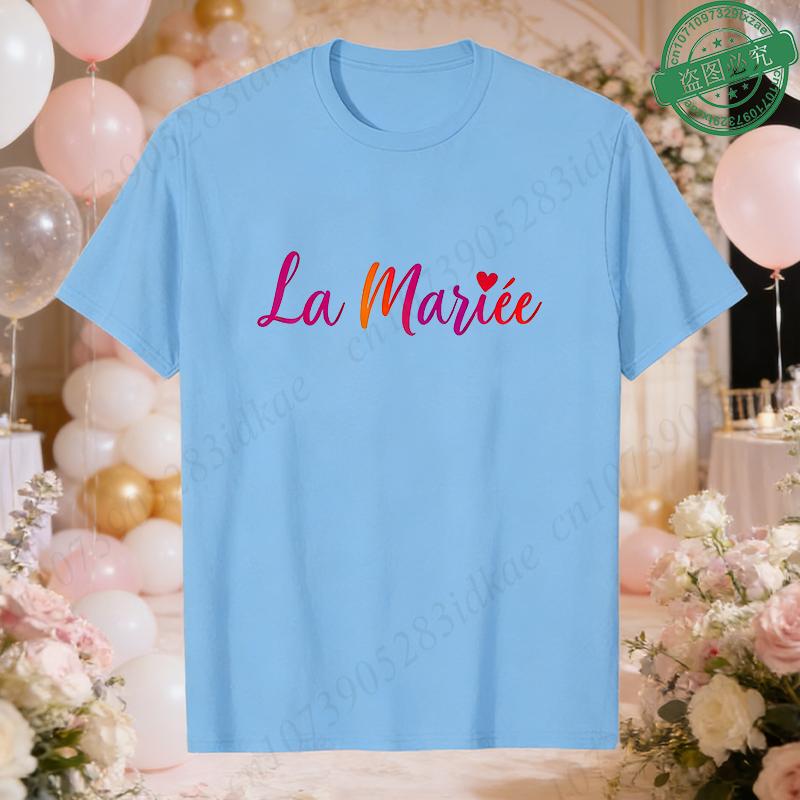 French Women Future Bride Team T-Shirts Colorful Heart Print Short Sleeve Tees for Bachelorette EVJF Party Bridal Wedding Squad