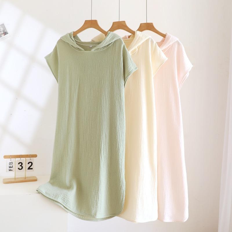 2026 New Spring/Summer Couple Short Sleeve Bathrobe 100% Cotton Women's Water Absorbing Quick Drying Sleeper Robe