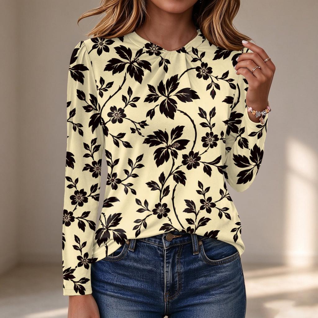 Women's Long Sleeve Knot Neckline Blouse, Color Casual Top for Everyday Wear