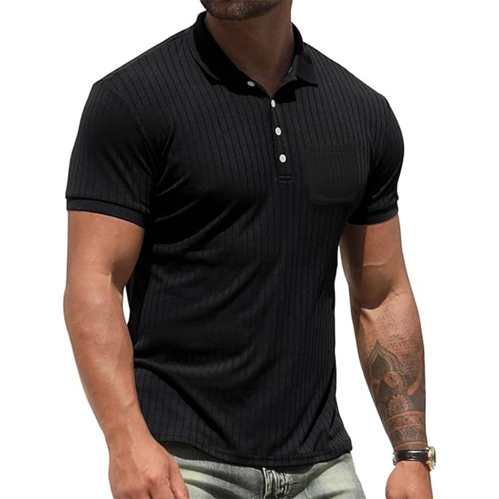 Cotton Men Casual T-Shirts Gym Summer Lapel Collar T-Shirt Short Sleeve Tops Tees Men Clothes Streetwear High Elastic