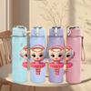 1PC Cute Doll Girl Character Pattern 750ml Color Plastic Sports Water Bottle Leakproof Flip Straw Lid Suitable for Sports Office Home Use