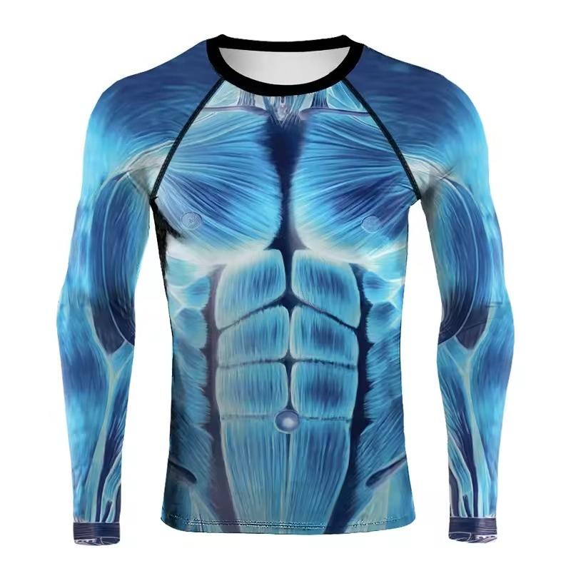 Langarmshirt Schnelltrocknendes Bodybuilding Workout Top T-Shirt Herren Muskel Print T-Shirt Kleidung