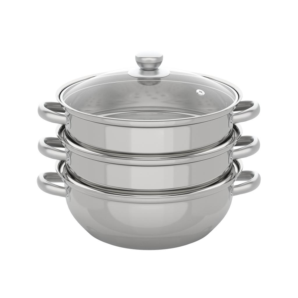 3 Tier Steamer Hot Pot Stainless Steel Large-Capacity Cooker Steam Pot Dumpling Vegetable Food Cooking With Glass Lid