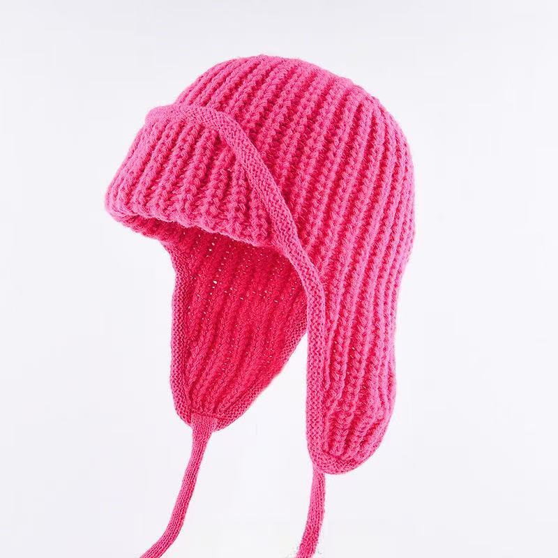Women S Warm Knit Earflap Hat For Autumn Winter Big Head Circumference Slim Fit