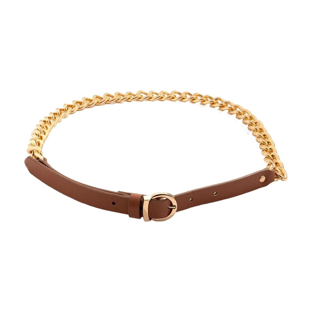 Fashion Women Waist Belt Metal Chain Dress Decorative PU Leather Waistbelt Pin Buckle for Unisex