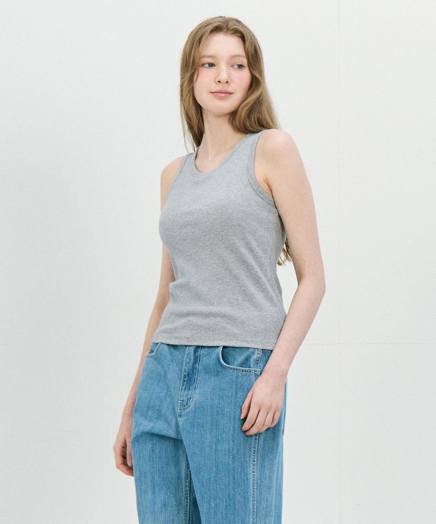 Basic House Women S Ribbed Sleeveless Bra Top Melange Grey Lzts3207 Mg/085