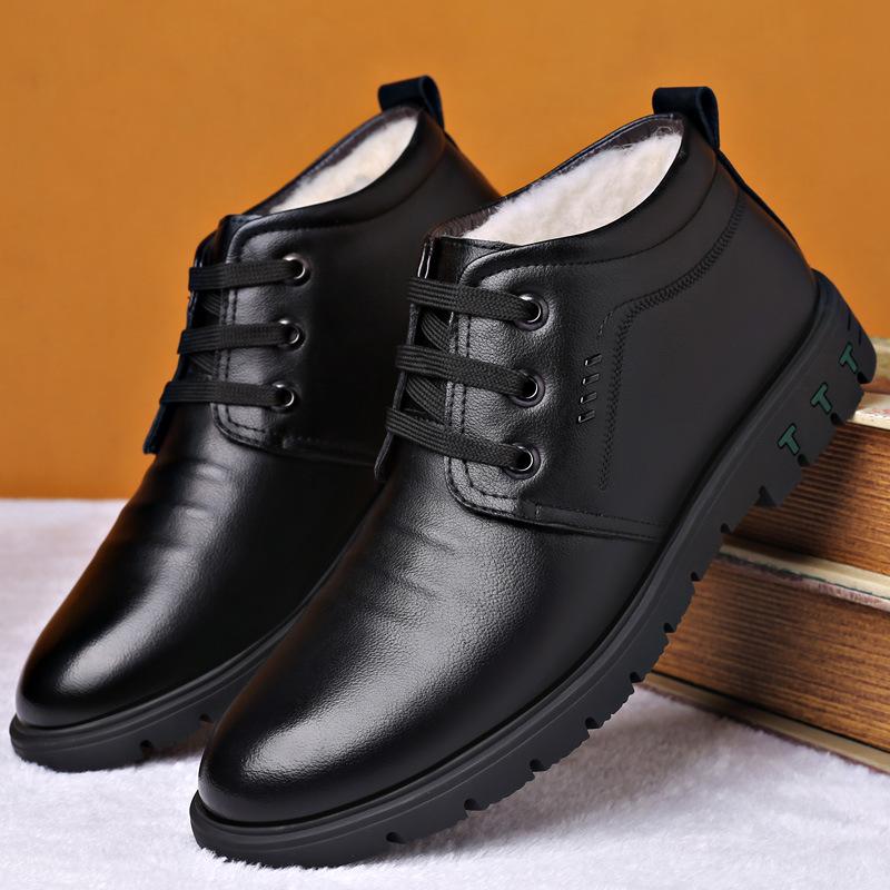 

Winter men s dad cotton shoes soft leather velvet warm casual leather shoes soft leather thickened leather shoes 38 чёрный