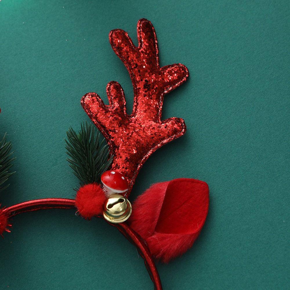 Sequins Plush Mushroom Bell Korean Style Hairbands Women Hair Hoops Elk Antler Christmas Headbands