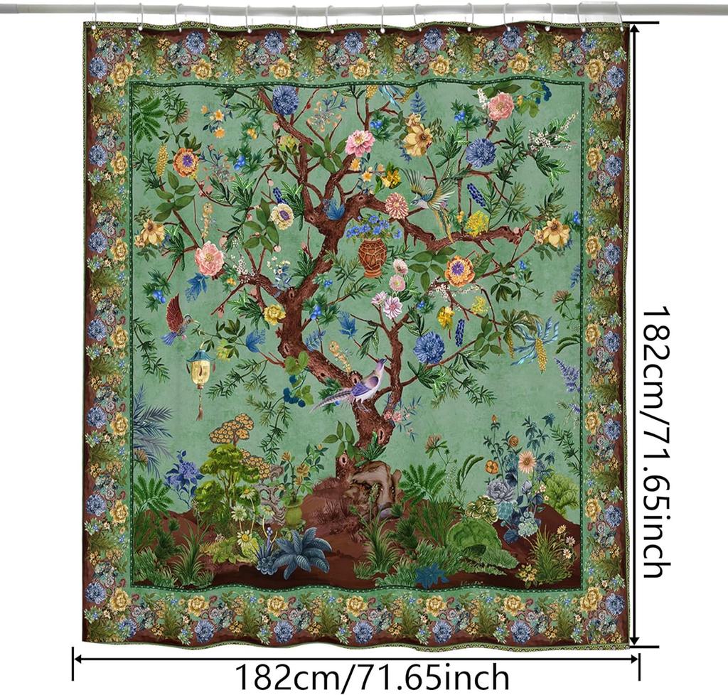 Bohemian Flower Bathroom Curtain Colorful Boho Floral Print Beautiful Bright Polyester Fabric Cloth Shower Curtain for Bathroom