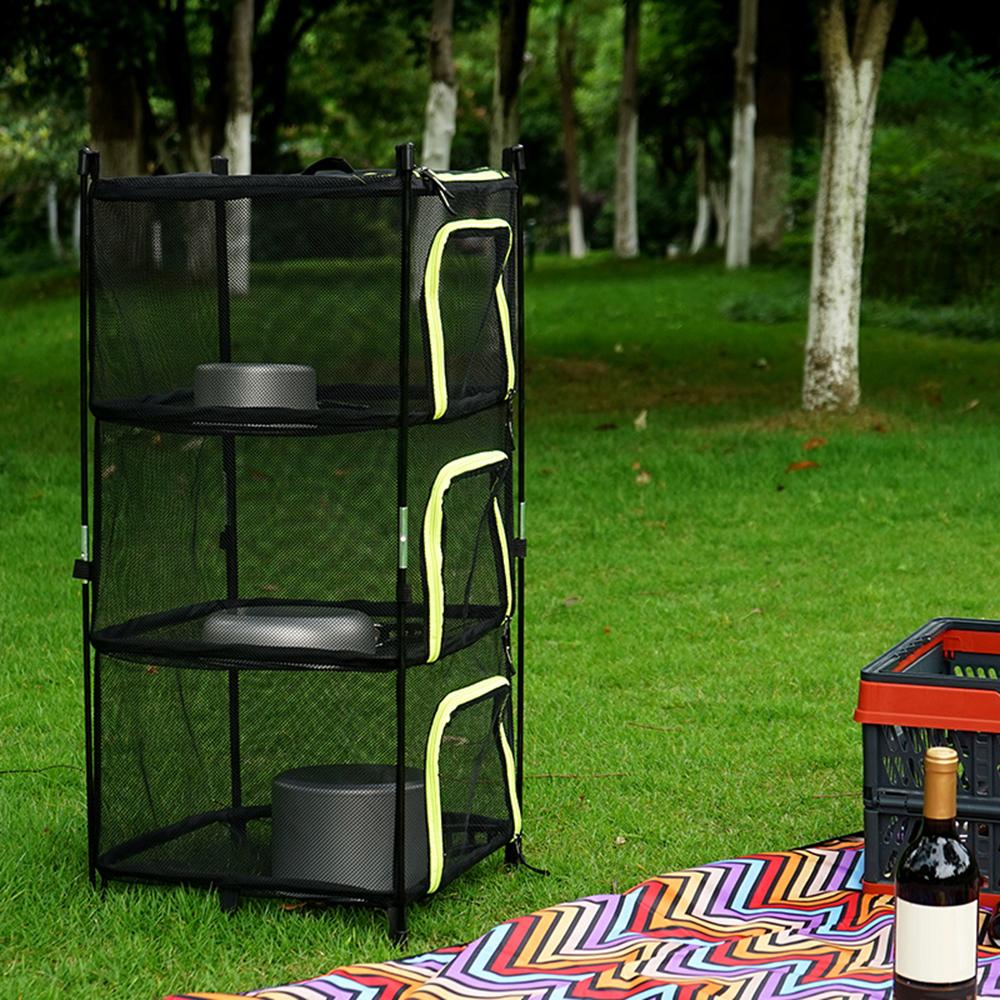 Camping Dry Net 4 Layer Foldable Drying Rack with Carry Bag Multifunctional Mesh Storage Basket for Outdoors Camping