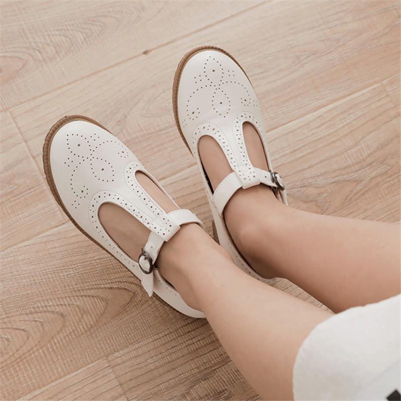 Fashion Women Flats Shoes Big Size 33-43 Retro College Wind Round Buckle Thick Crust Muffin Shoes Small Doll Leather Sweet Zapatos Mujer