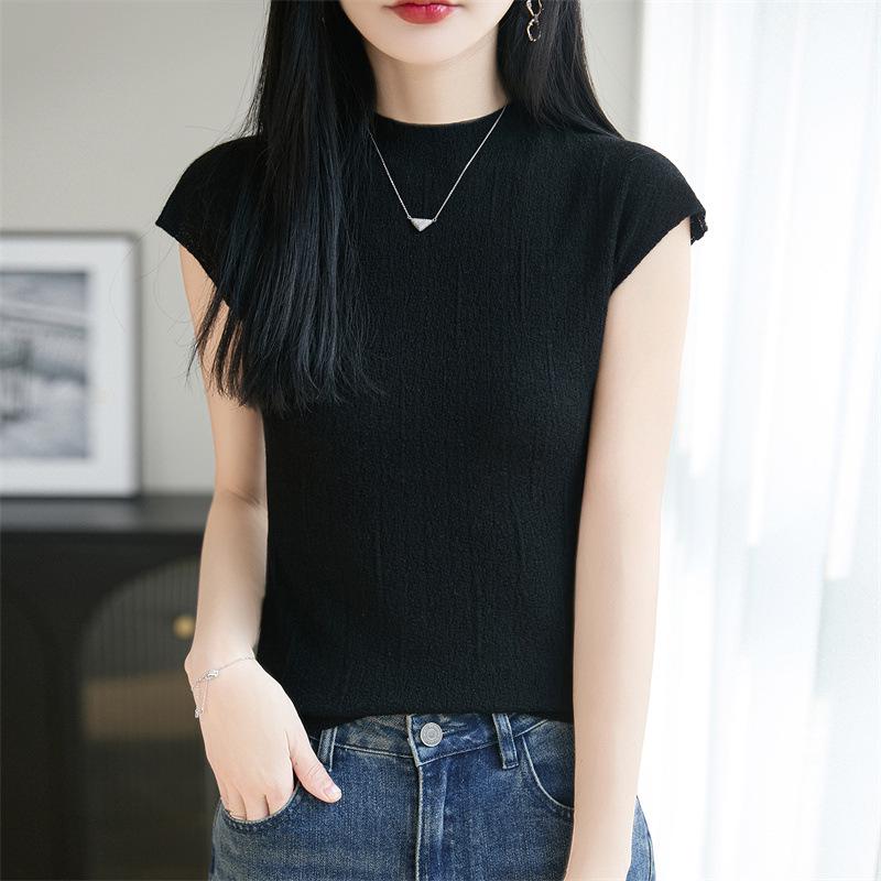 Women's Slim Fit Knit Round Neck Vest – 60 Count Fine Spun Wool Blend, Short Sleeve, Lightweight Summer Layer