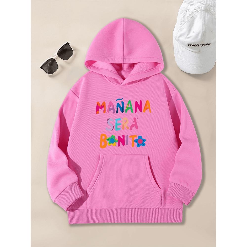 Tween Girls Manana Letter Graphic Hooded Sweatshirt Soft Cozy Long Sleeve Casual Tops for Fashionable Outfits