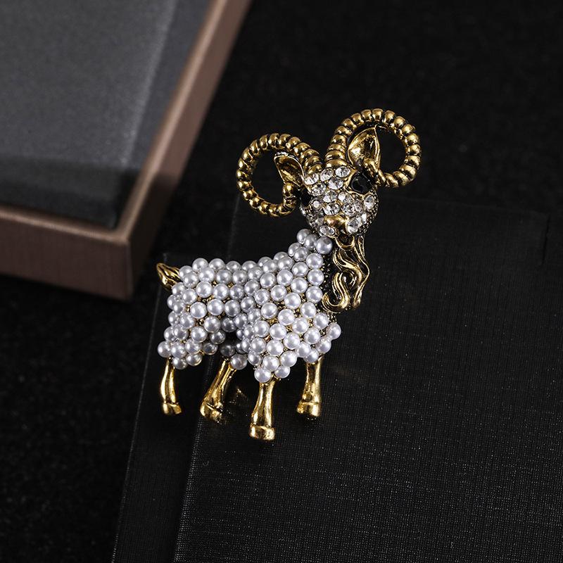 Vintage Schaf Perlenbrosche Exquisite Niedliche Tier Serie Lässig Partykleid Anzug Bekleidungszubehör Anstecknadel
