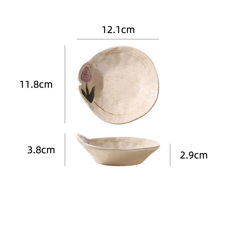 

1PC Hand-painted Ceramic Tableware Underglaze Color Vegetable Plate New Flower Relief Plate Household Salad Tableware