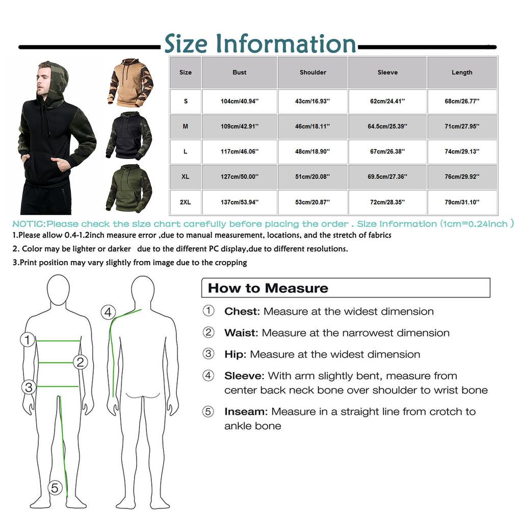 Man's Hoodie Sweatshirts Camouflage Long-sleeves Hooded Tops Drawstring Tight