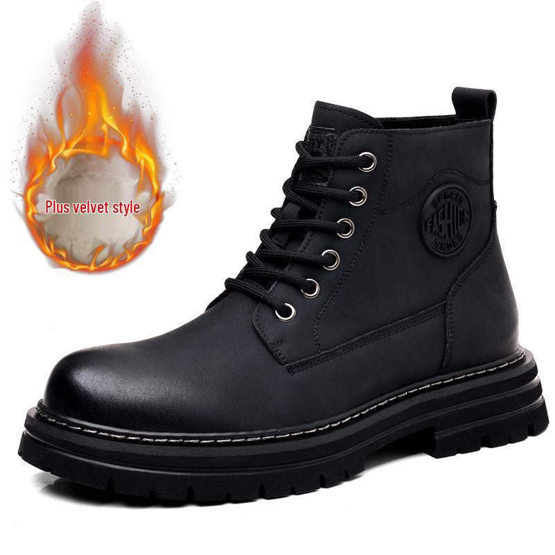 Men's British-Style Yellow Winter Boots - Thickened Velvet Lining, Martin Design, Trendy Desert Workwear, Cotton Shoes.