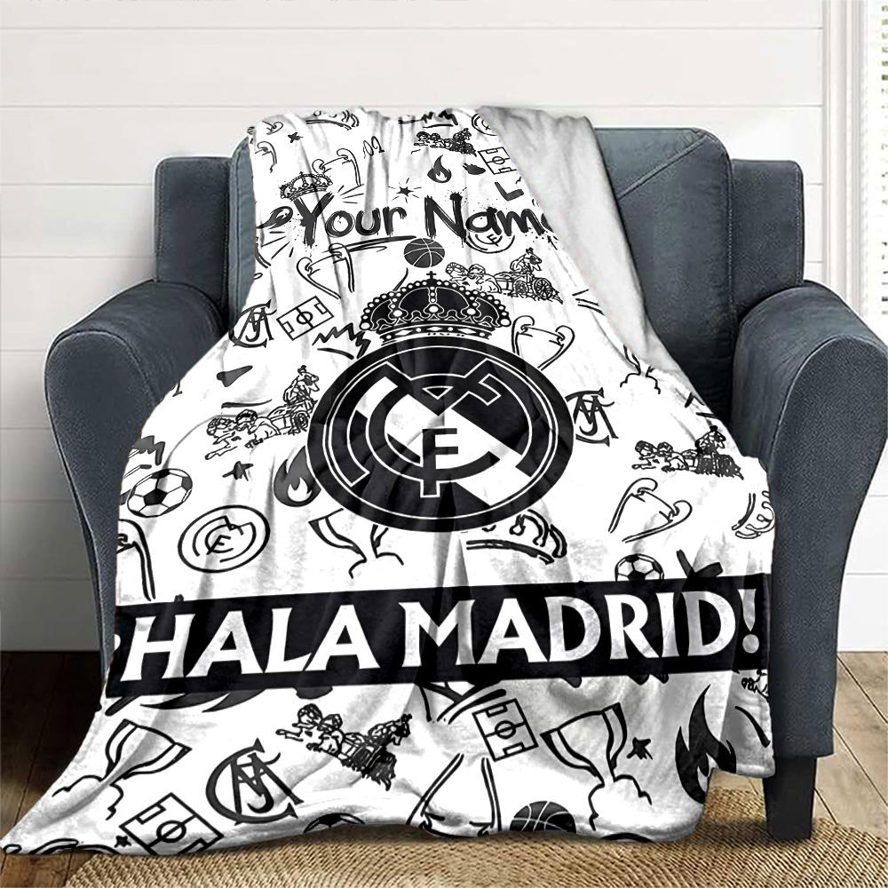 Real Madrid Club Customize Text Blanket Lightweight Customizable Blanket Ultra-Soft Perfect for Livingroom Living Room Seaside Office