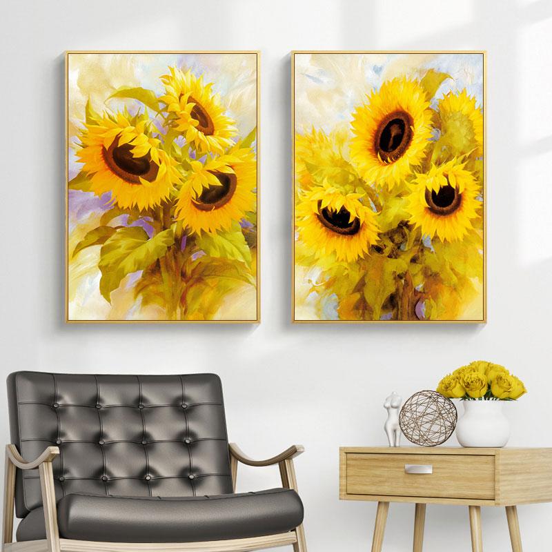 Oil Flower Art Poster Sunflower Canvas Painting Yellow Brilliant Wall Art Nordic Prints Pictures for Living Room Home Decor