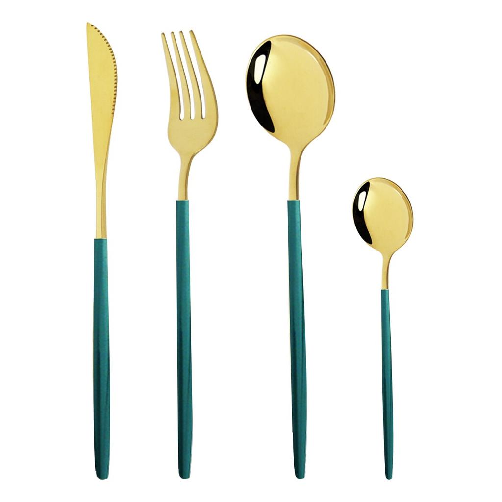 4 pz/set Oro Nero In Acciaio Inox Stoviglie Posate Da Tavola Coltello Colorato Forchetta Cucchiaino Posate Eco Friendly Per Il Partito