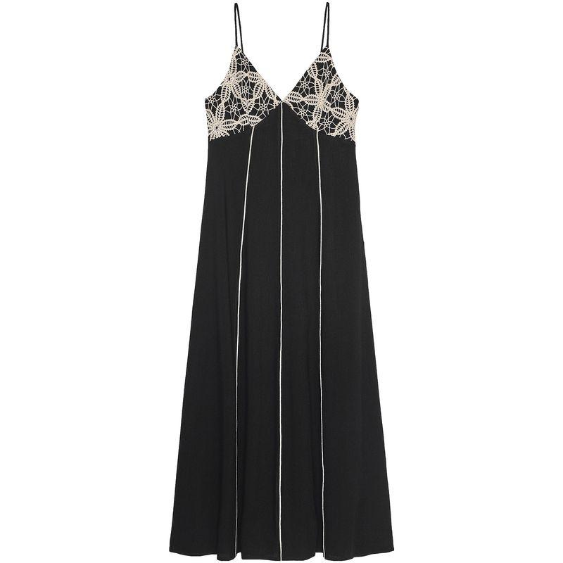 Zaprha 2025 New Arrival Pure Desire Sexy Embroidery V-neck Strap Midi Skirt Dress Waist-Tight Slim Looking 3897112