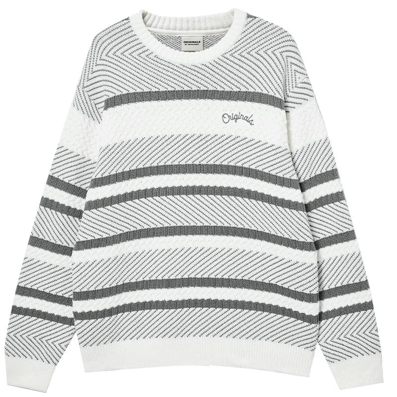 Мужской полосатый свитшот Jack & Jones с вышивкой букв и круглым вырезом S